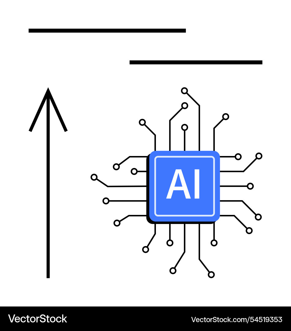 Artificial intelligence chip with arrow and lines Vector Image