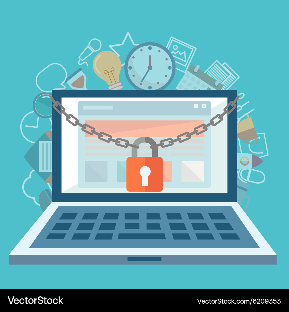 Flat of security center lock with chain around vector image