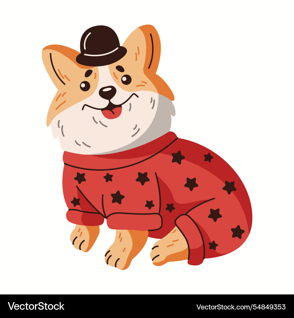 Happy corgi in jumpsuit and bowler hat flat Happy corgi in jumpsuit and bowler hat flat vector image