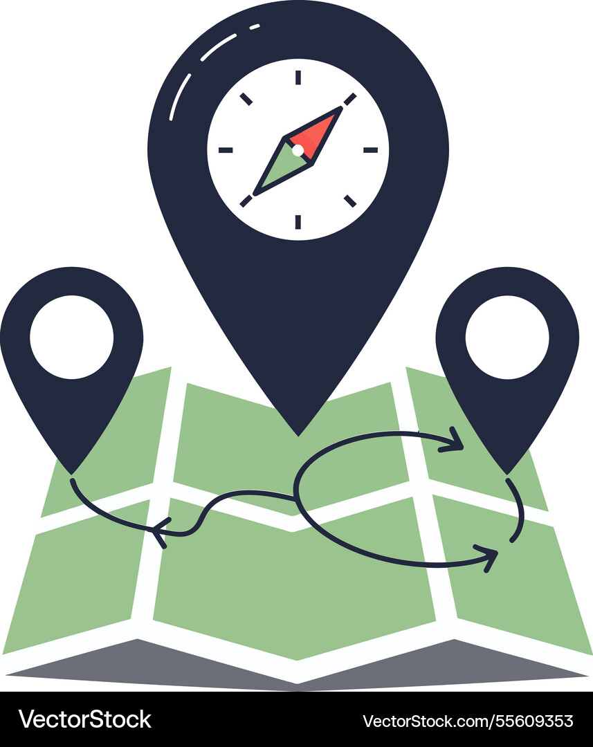 Map with navigation pins and a compass vector image
