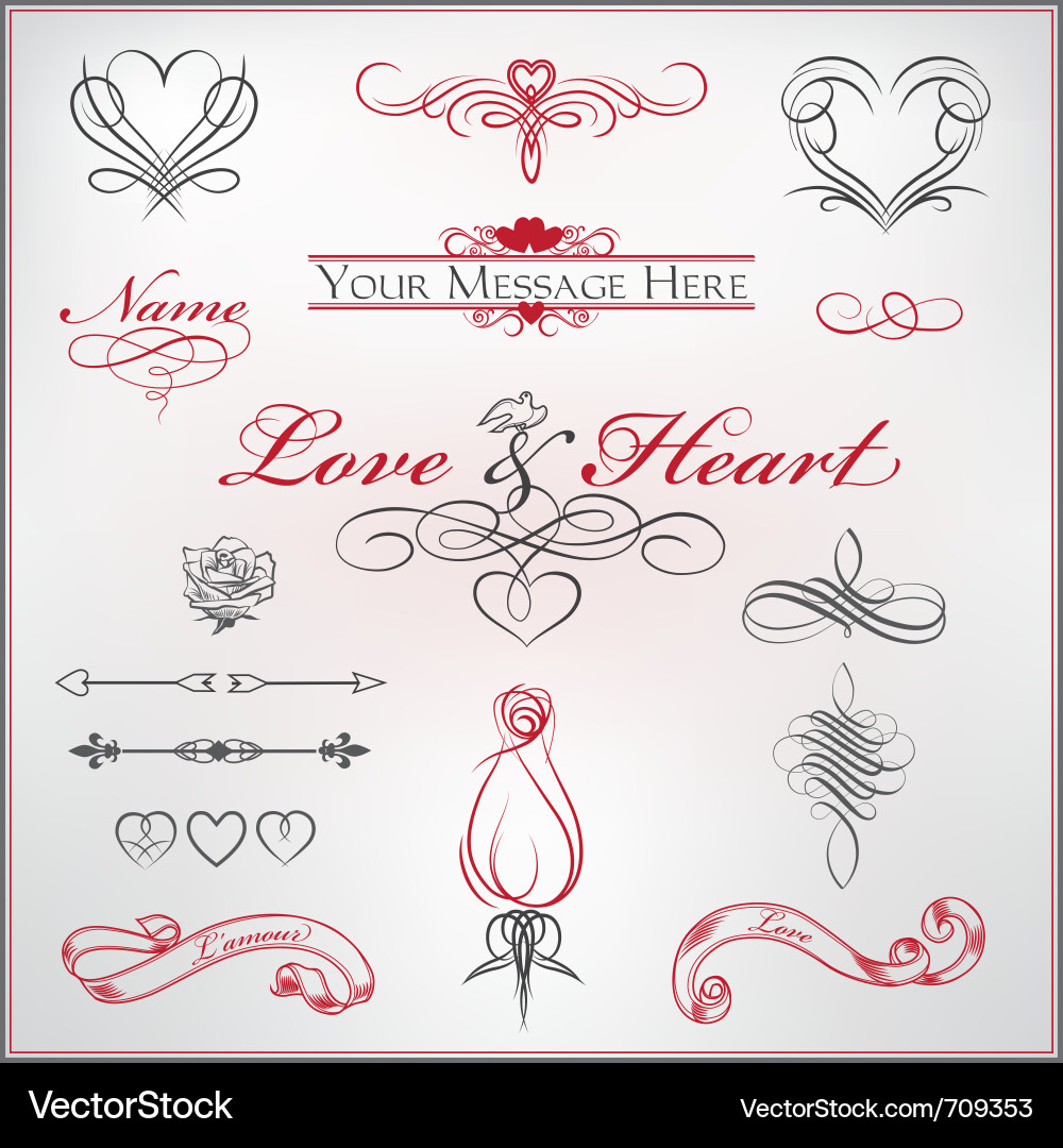 Romantic Hearts & Love Calligraphy Vector Image