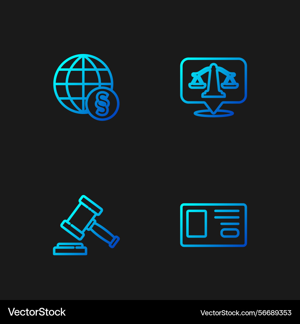 Set line identification badge judge gavel Set line identification badge judge gavel vector image