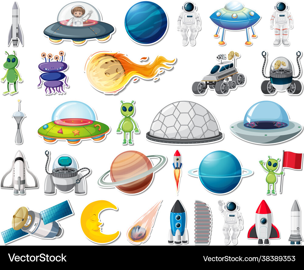 Set stickers with solar system objects isolated Set stickers with solar system objects isolated vector image