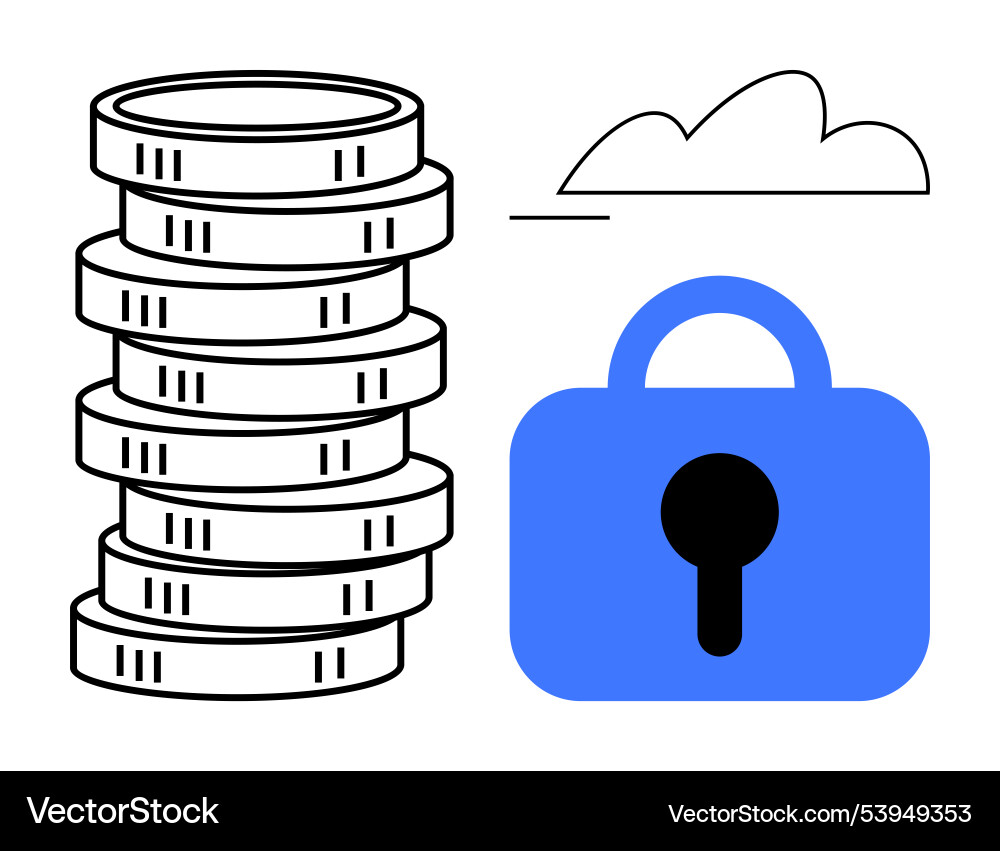 Stack of coins with cloud and lock emphasizing Vector Image
