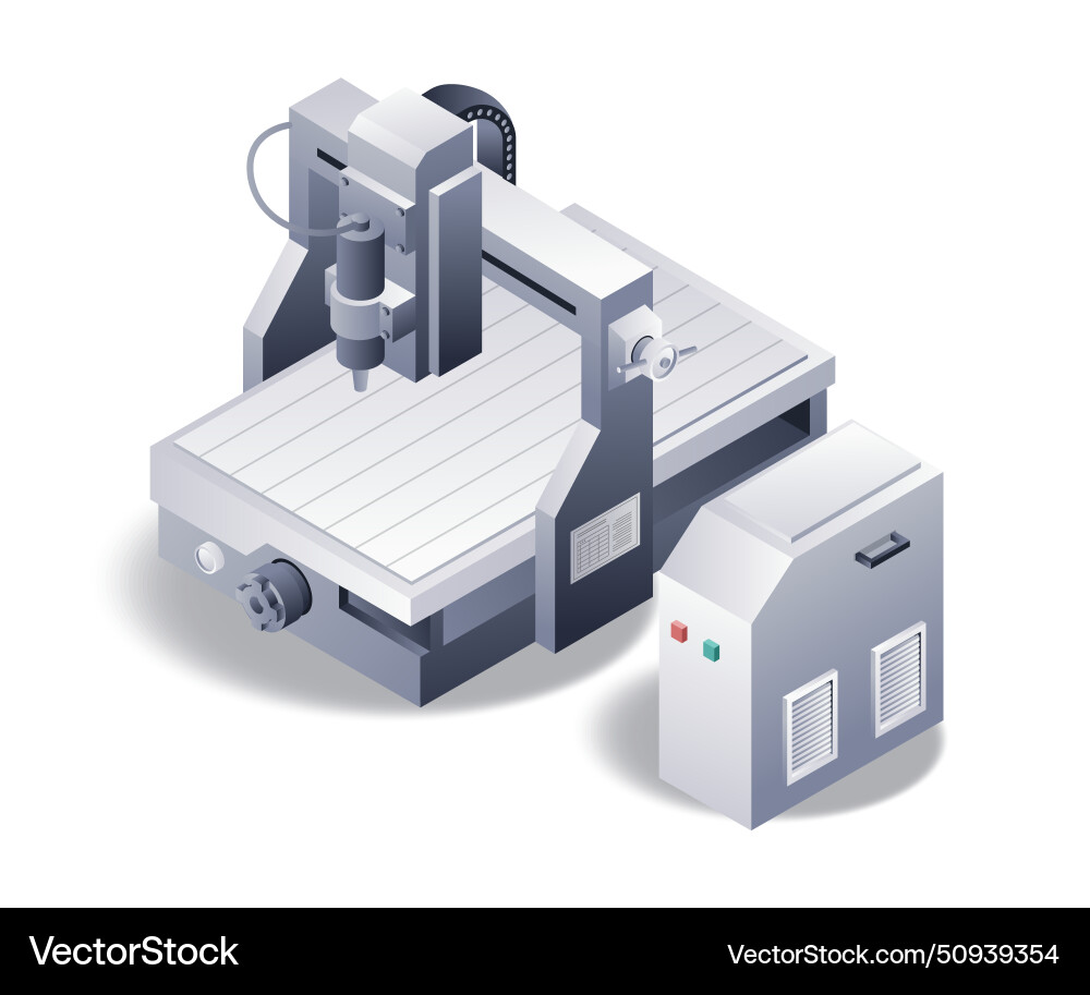 Automatic cutting cnc lathe machine isometric Automatic cutting cnc lathe machine isometric vector image