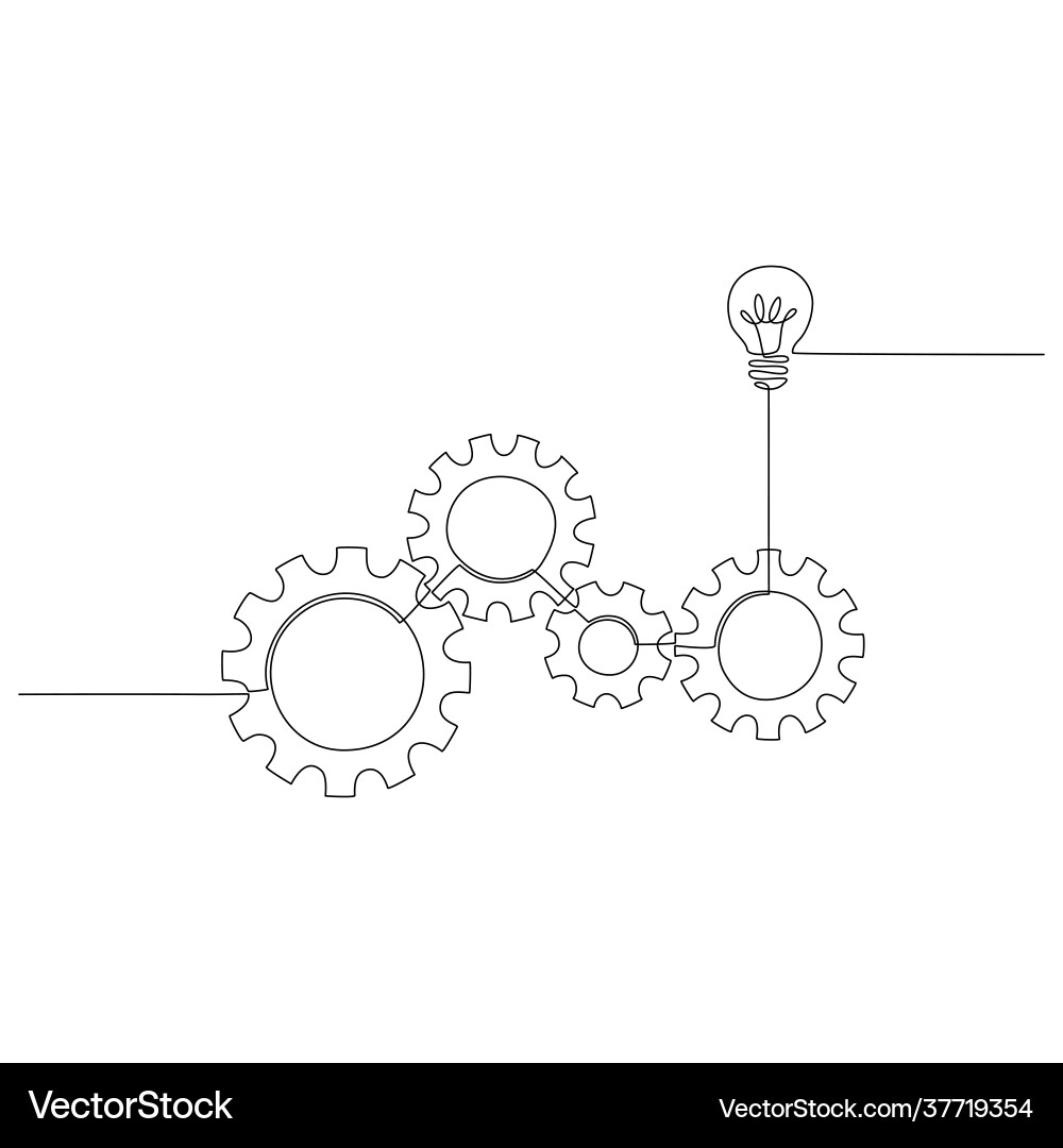 Continuous Line Gears and Lights Idea Vector Image