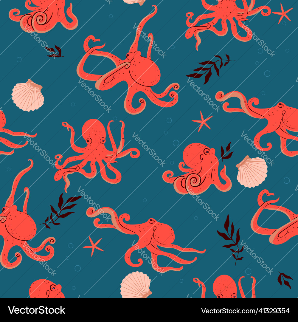 Seamless pattern with octopuses starfish Seamless pattern with octopuses starfish vector image