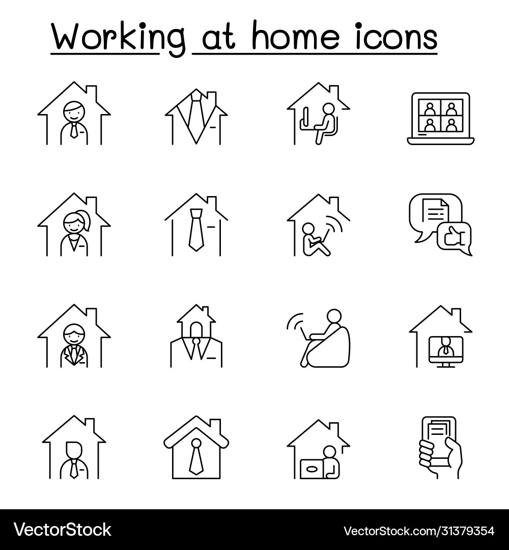 Working at home icons set in thin line style Vector Image