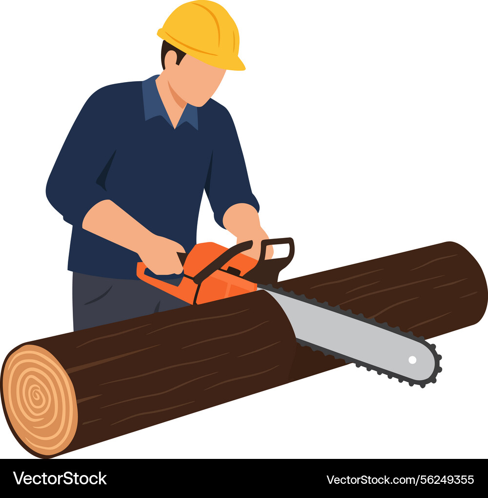 A worker using chainsaw to cut log in flat Vector Image