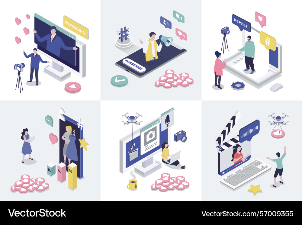 Blogging 3d isometry concept for web design Blogging 3d isometry concept for web design vector image