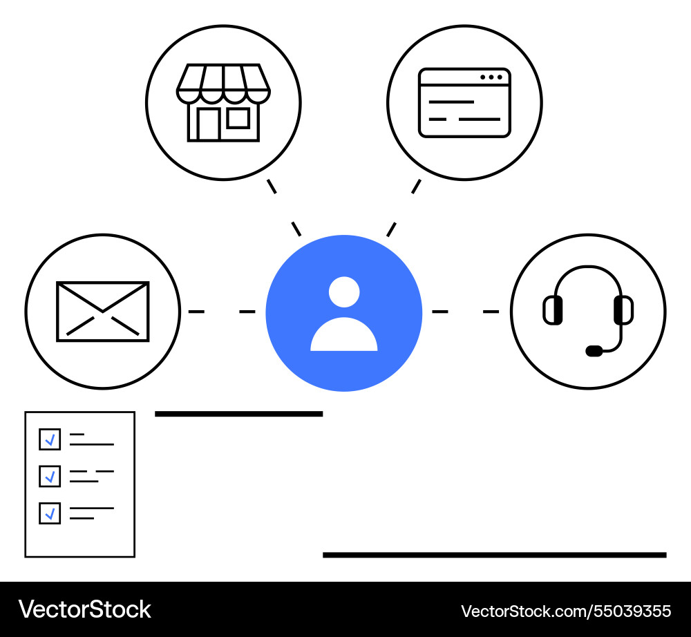Centralized user icon with linked communication Centralized user icon with linked communication vector image