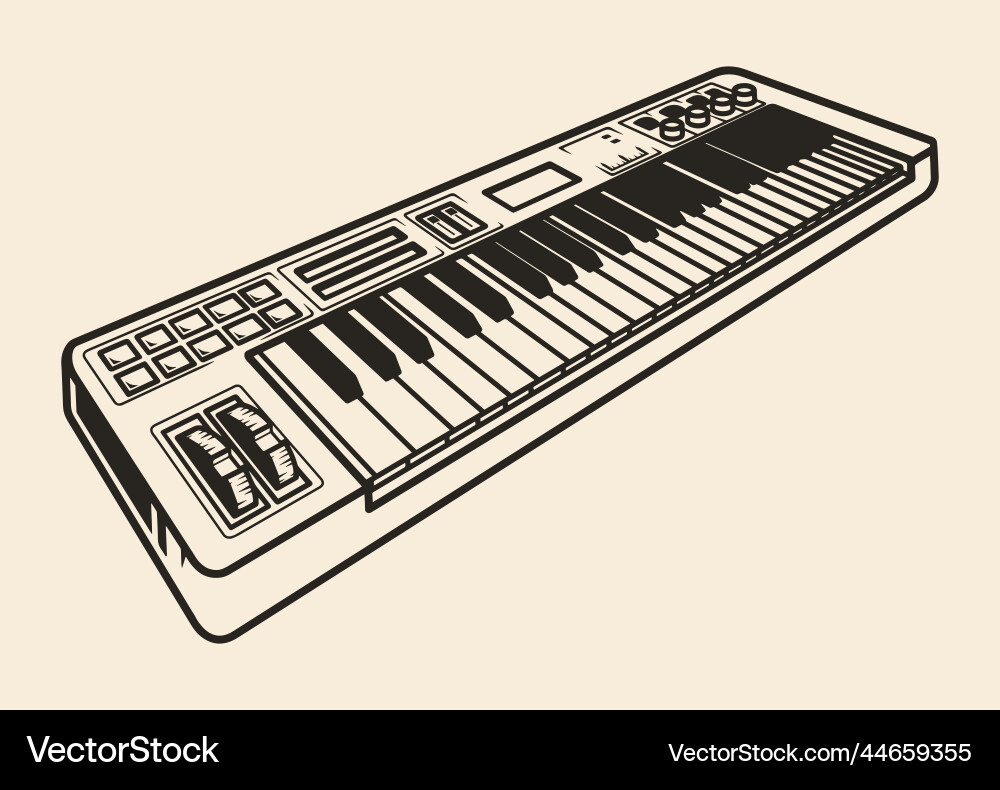 Electronic synthesizer monochrome vintage sketch Electronic synthesizer monochrome vintage sketch vector image