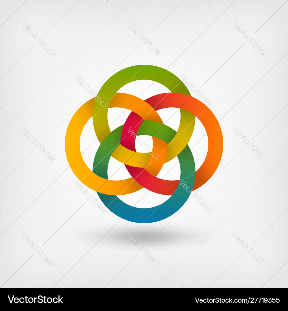 Four Interlocked Circles In Gradient Rainbow Vector Image