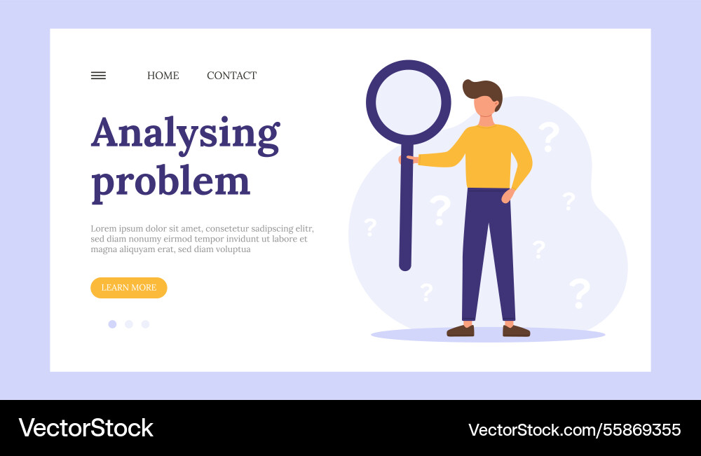 Man with magnifying glass analysing problem vector image