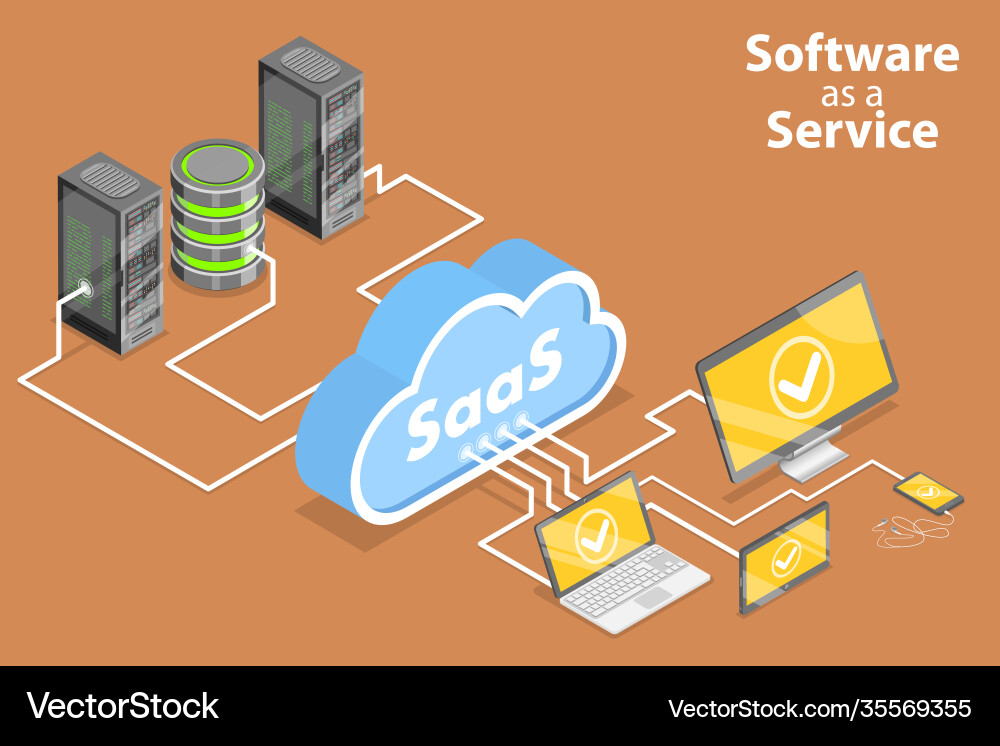 SaaS Cloud Computing Isometric Vector Image