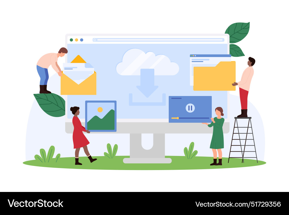 Access to cloud service database tiny people Vector Image