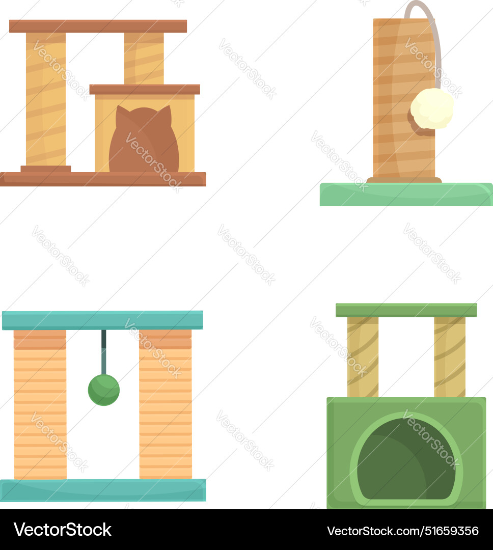 Assorted cat scratching posts and trees set Assorted cat scratching posts and trees set vector image