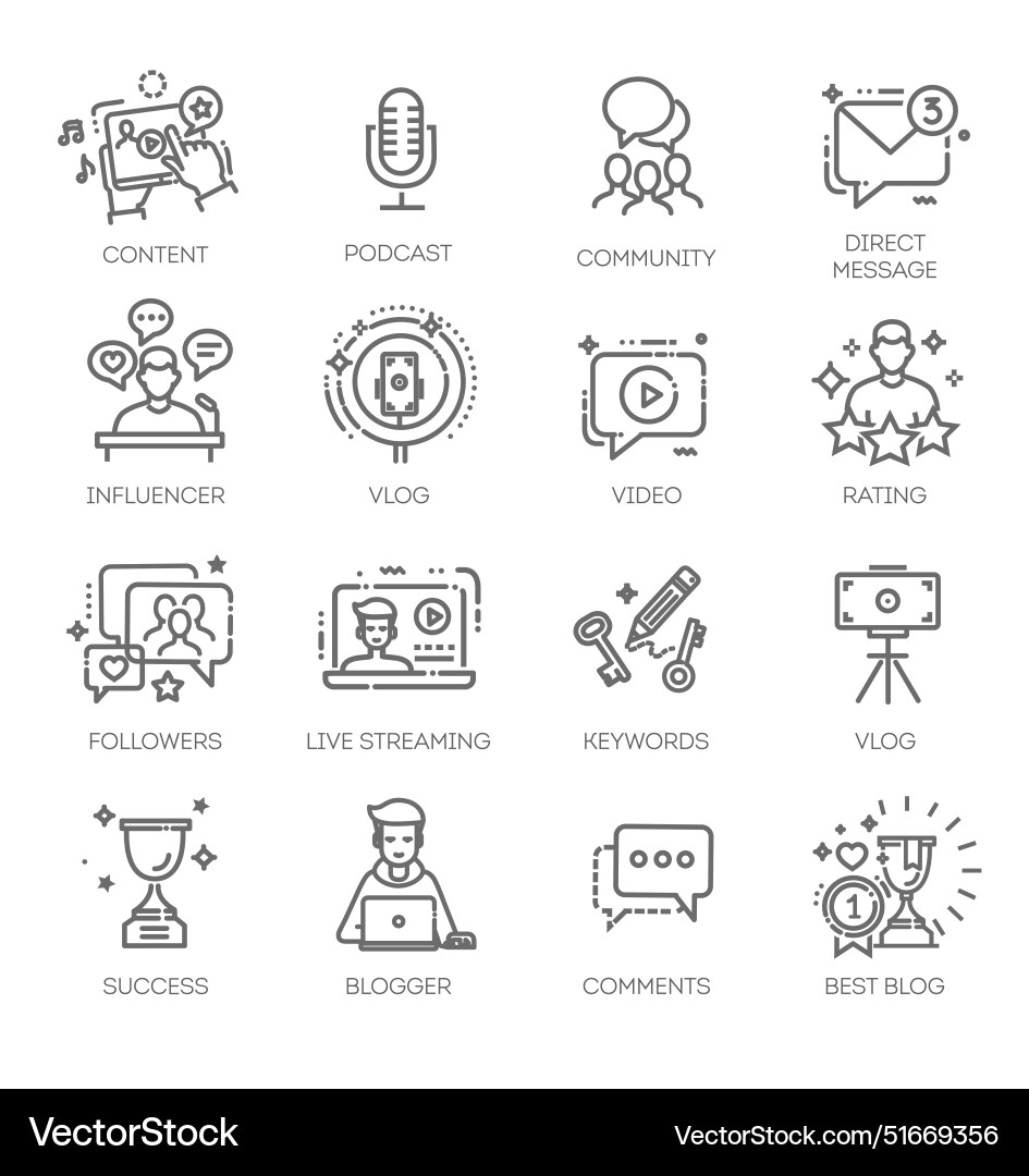 Blogger blogging blog - thin line web icon set Blogger blogging blog - thin line web icon set vector image