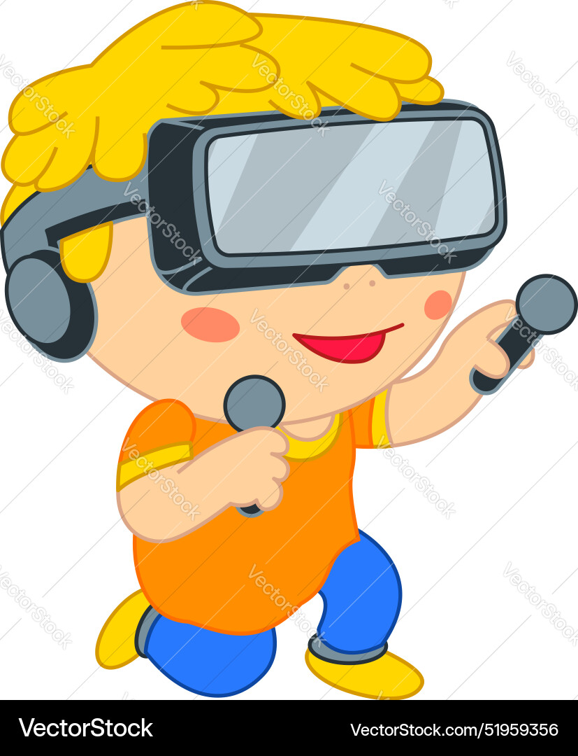 Child playing vr game using controllers Child playing vr game using controllers Vector Image