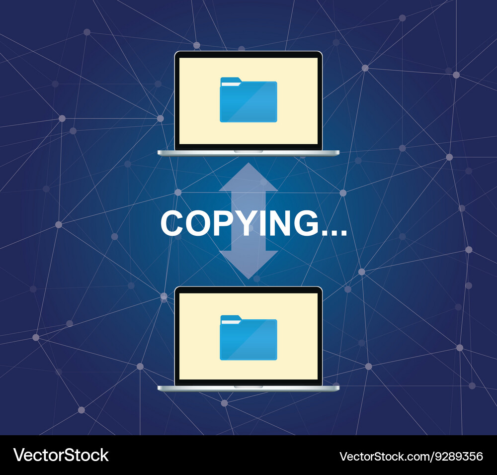 Copying document between two laptop with folder Vector Image
