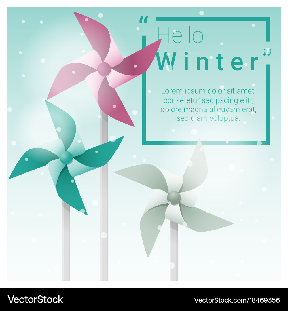 Hello winter background with colorful pinwheels Vector Image