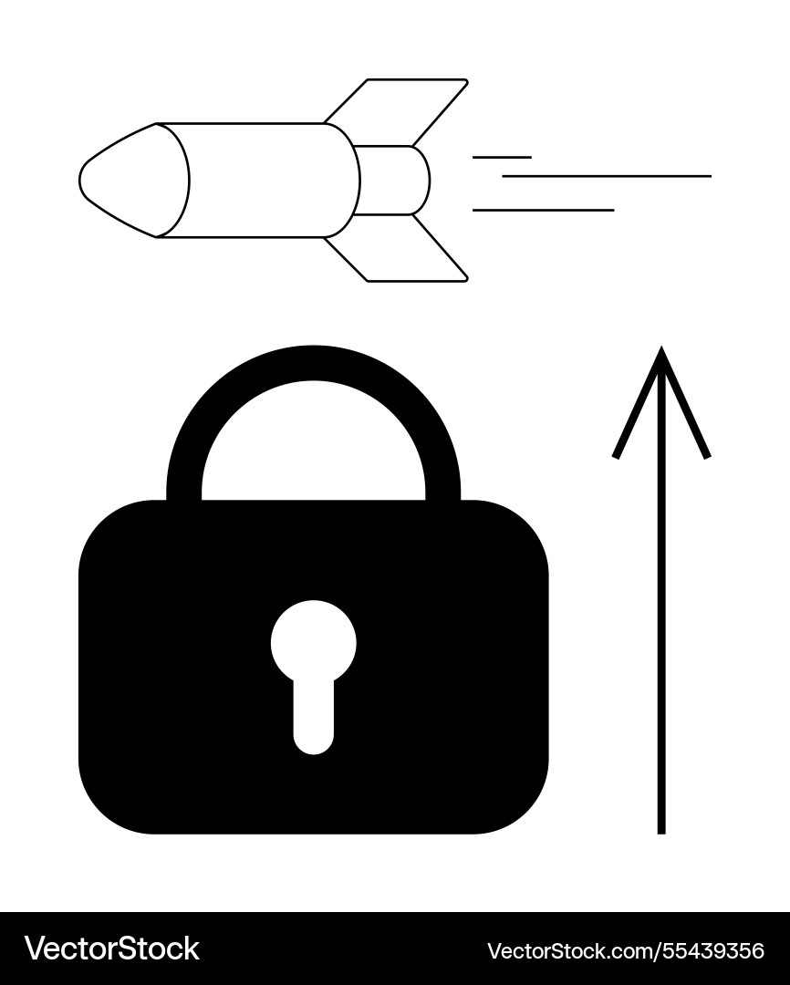 Rocket lock symbol and upward arrow representing Rocket lock symbol and upward arrow representing vector image