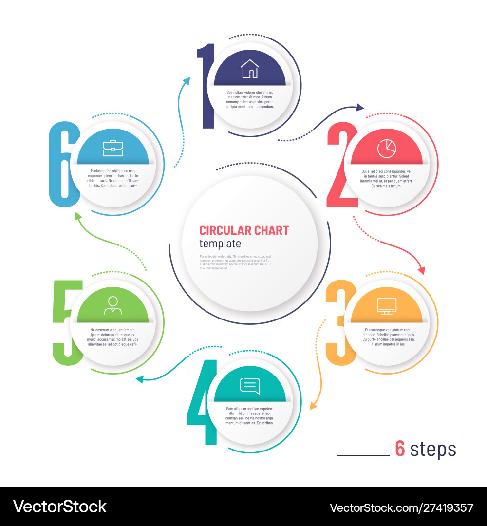 Infographic numbered process circular chart Infographic numbered process circular chart vector image