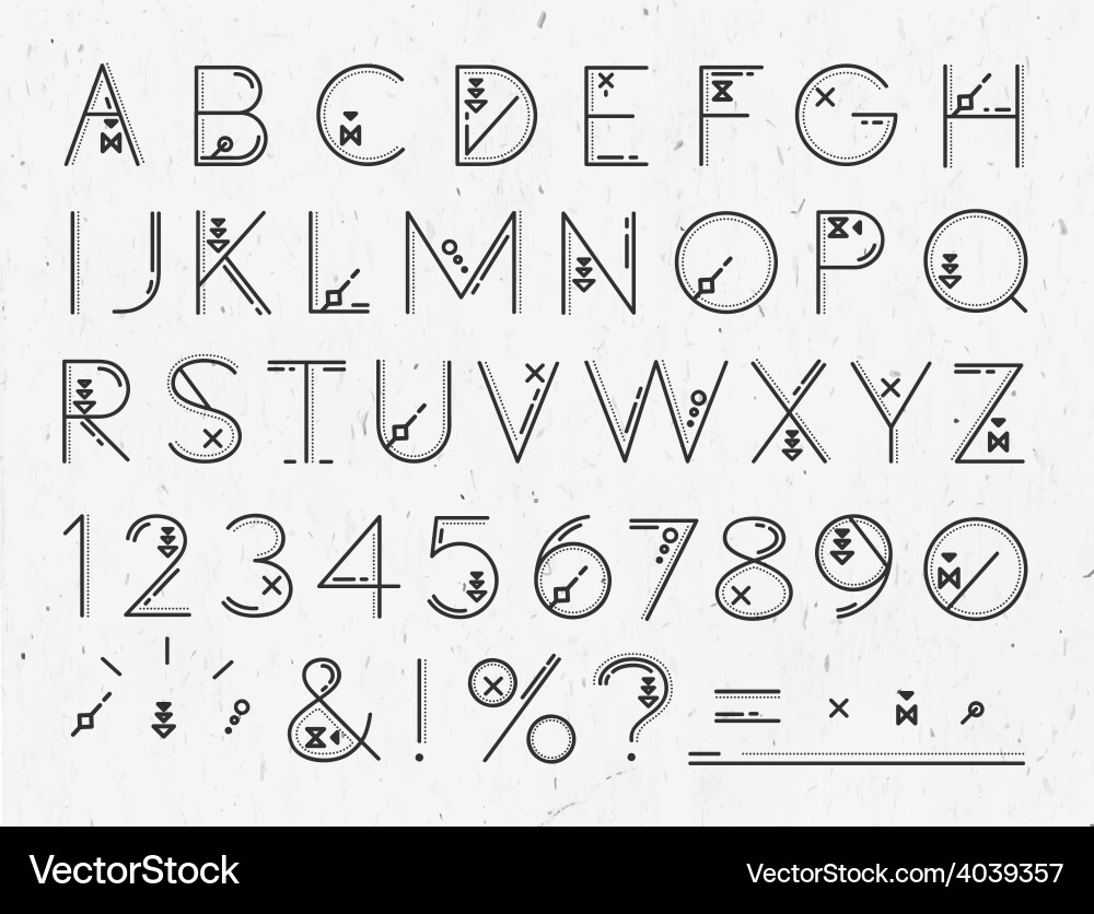 Linear Alphabet Font Set vector image