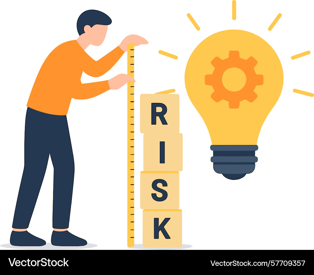 Man measures risk with blocks and lightbulb idea Man measures risk with blocks and lightbulb idea vector image