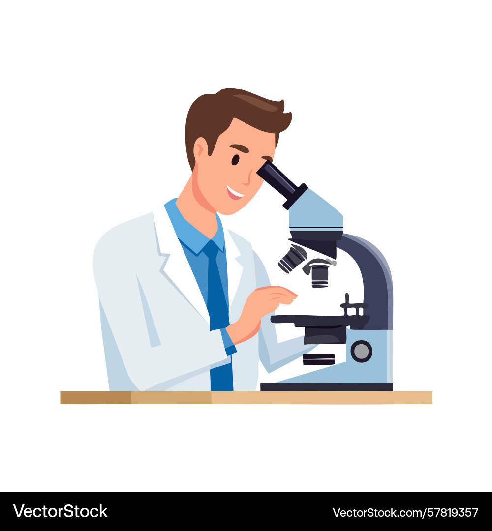 Smiling scientist examining specimen through Smiling scientist examining specimen through vector image