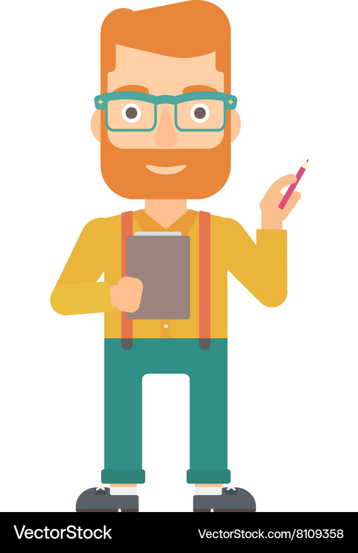 Man standing with pen and file in hands Vector Image