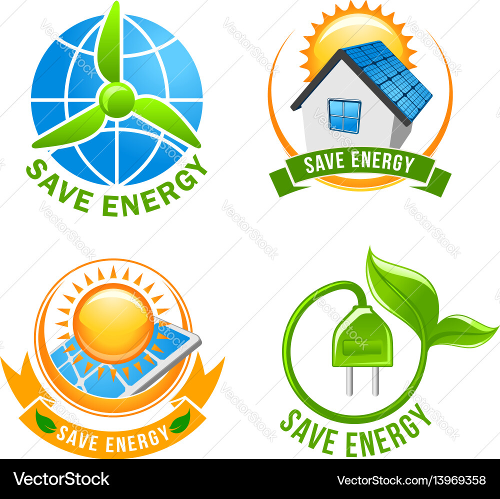 Save energy solar wind eco power symbol set vector image