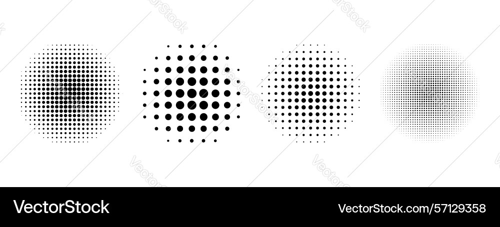 Set of dotted circles with halftone effect Set of dotted circles with halftone effect vector image