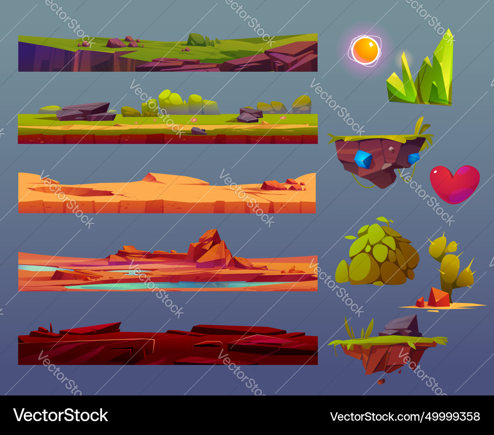Set of game ground layers and assets Set of game ground layers and assets vector image