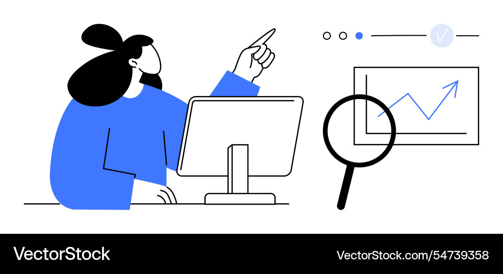 Working professional analyzing data on computer Working professional analyzing data on computer vector image