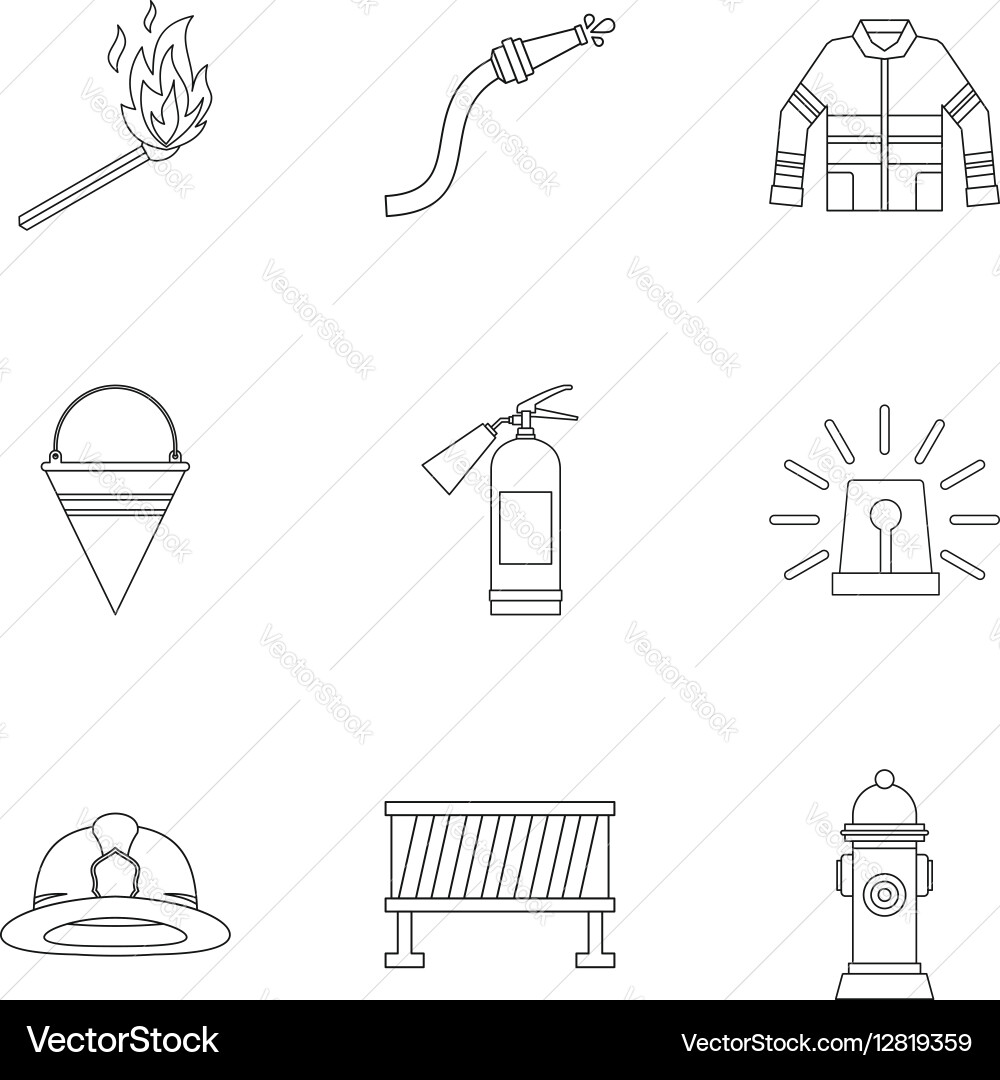 Fire icons set outline style Vector Image