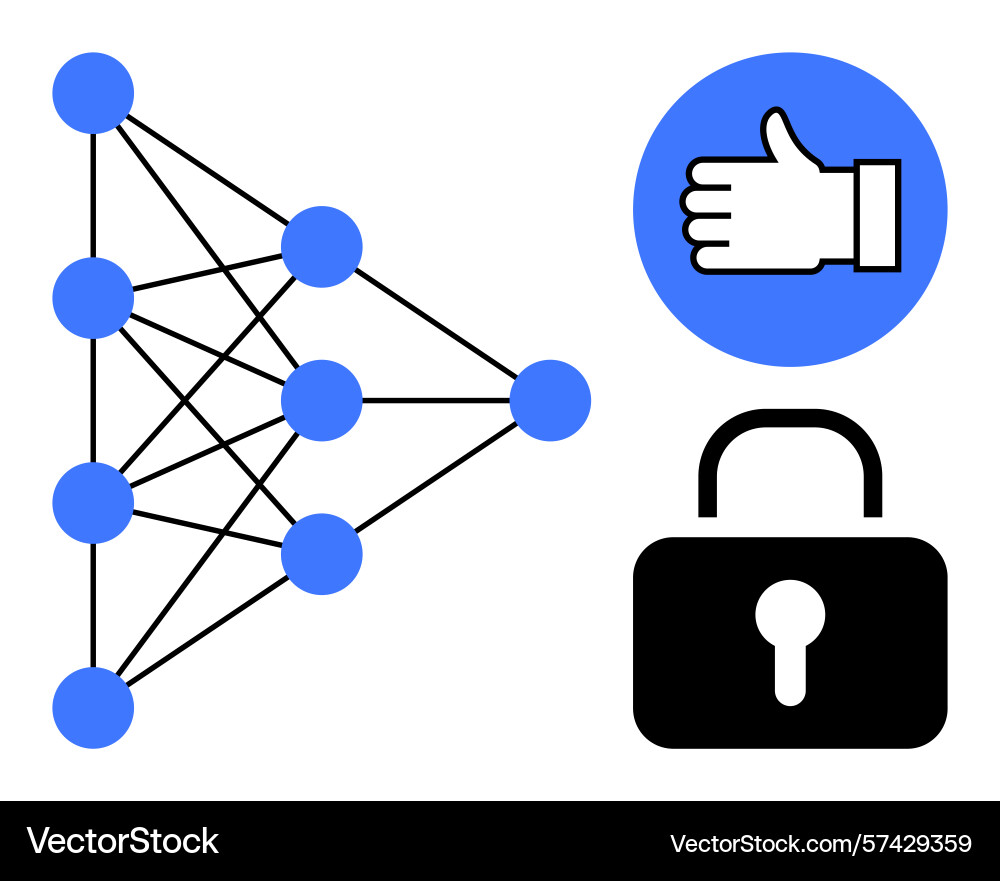 Neural network diagram with security lock Neural network diagram with security lock vector image