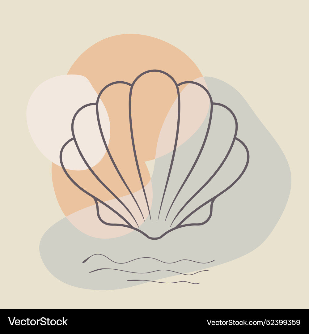 Scallop shell on blobs background shellfish Vector Image