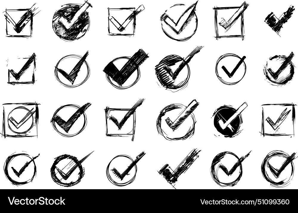 Checkbox pencil sketch set circle square Checkbox pencil sketch set circle square vector image