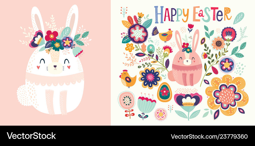 Cute Easter Bunny Floral Royalty Free Vector Image