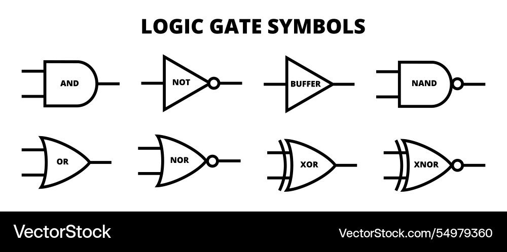 Set of logic gate line or outline symbols vector image