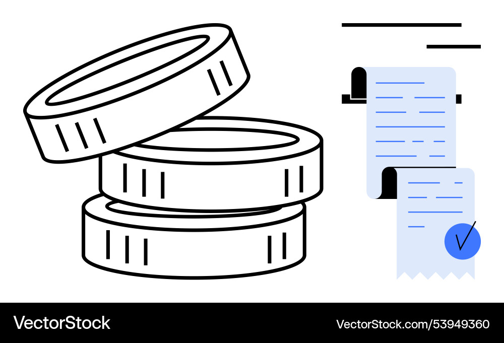 Stack of coins and financial documents with check vector image