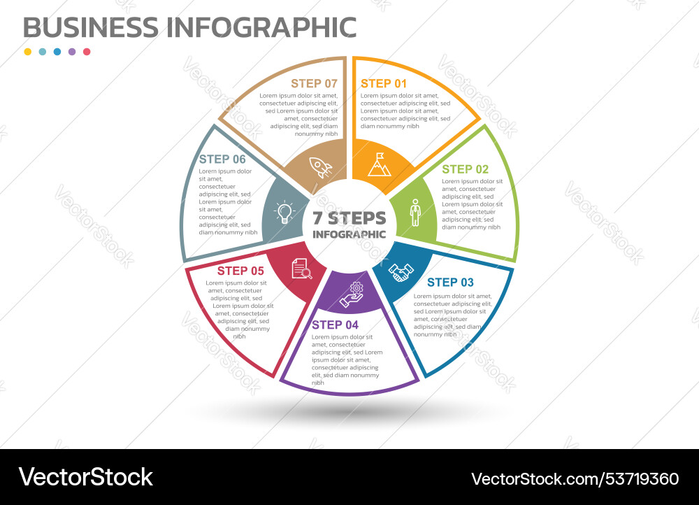 Visual data presentation cycle diagram with 7 Visual data presentation cycle diagram with 7 vector image