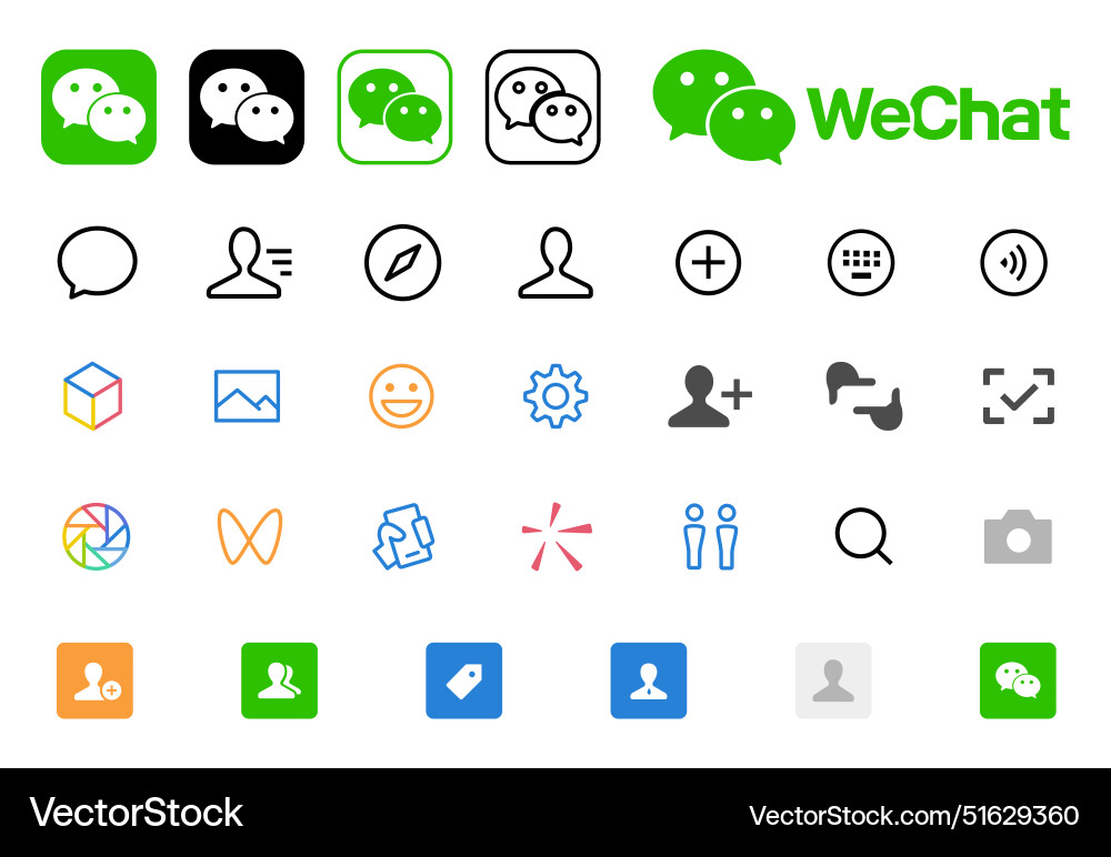 Wechat set of mobile app interface icons and logos Wechat set of mobile app interface icons and logos vector image