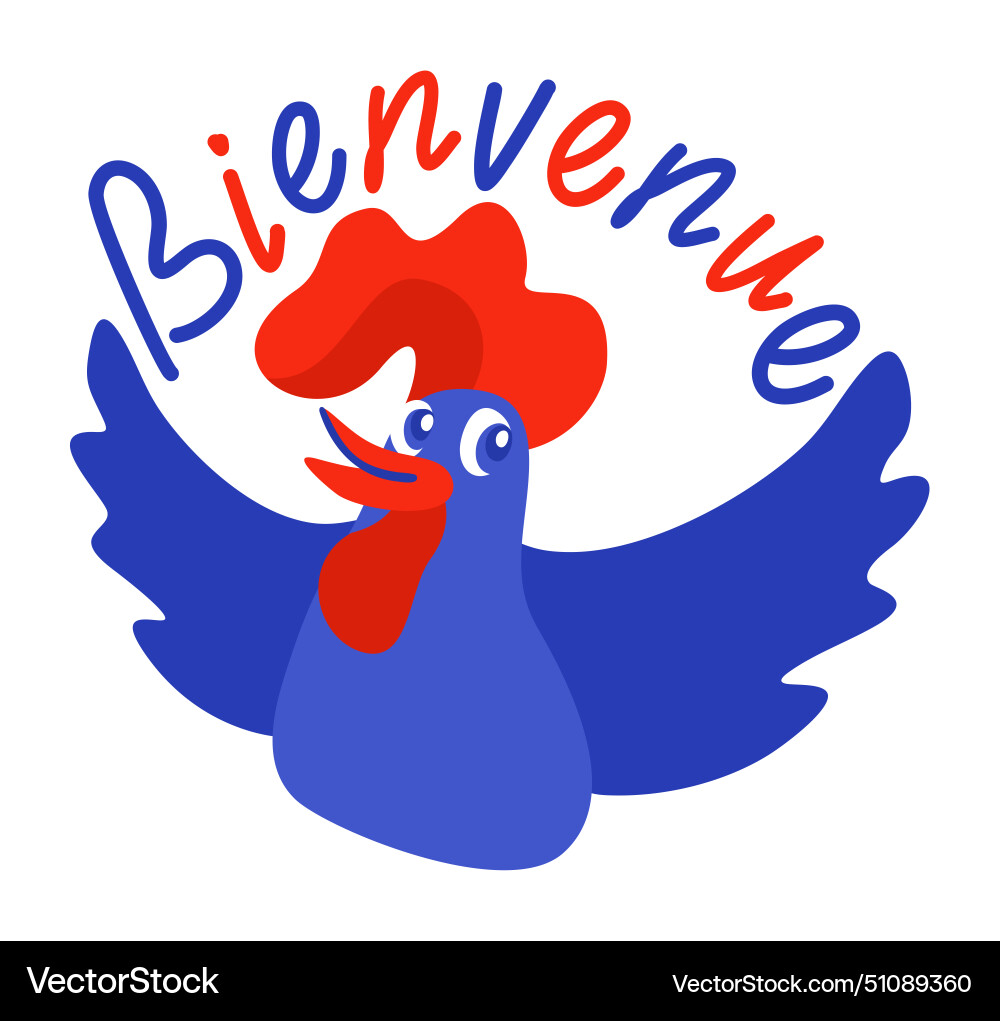 Welcome in french language rooster vector image