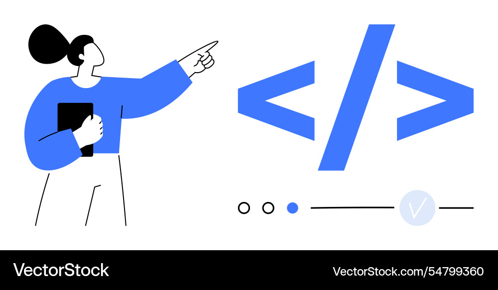 Woman pointing at html code symbols for web vector image
