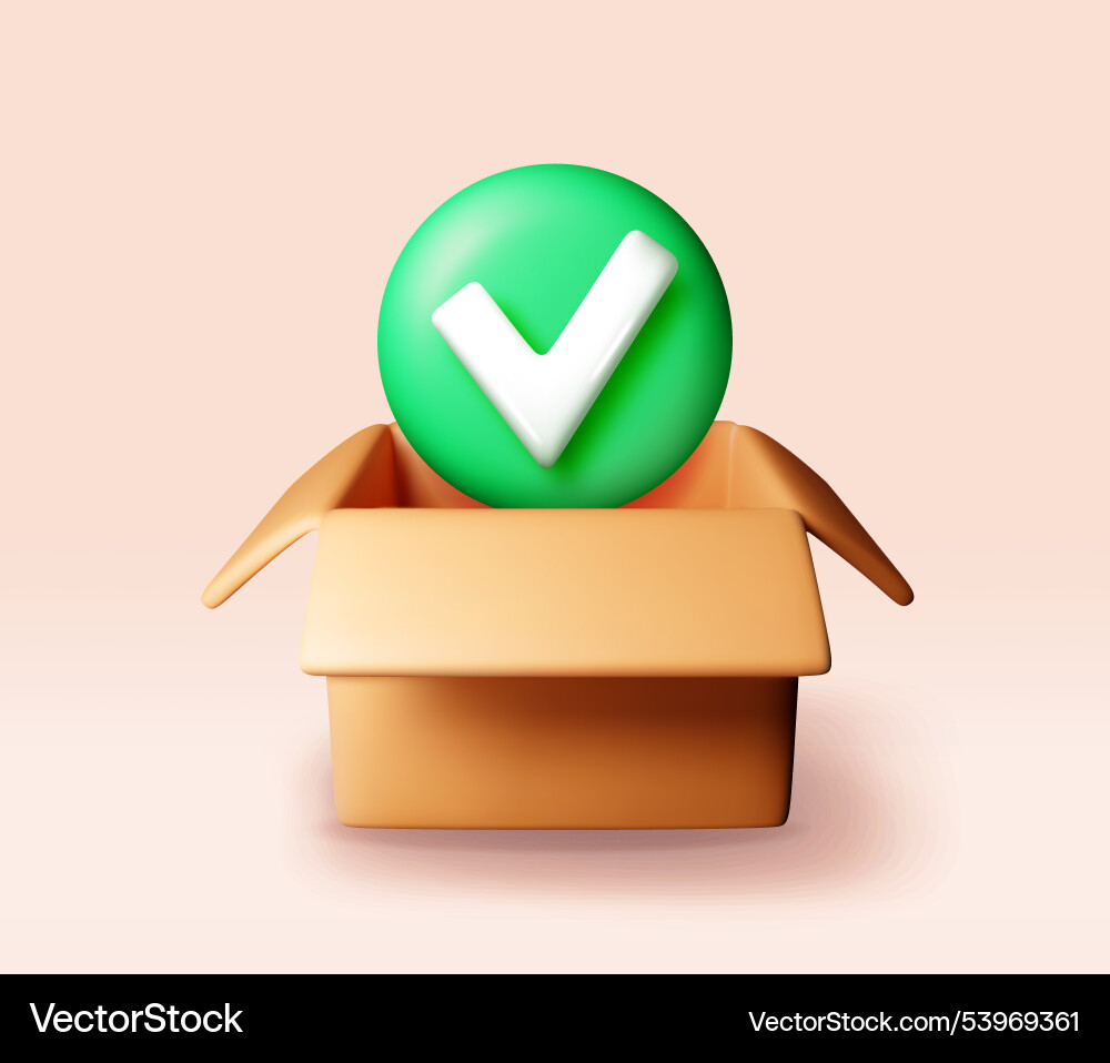 3d opened delivery box with checkmark isolated 3d opened delivery box with checkmark isolated vector image
