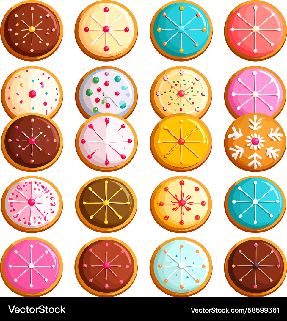 Artistic array of colorful iced cookies Artistic array of colorful iced cookies Vector Image