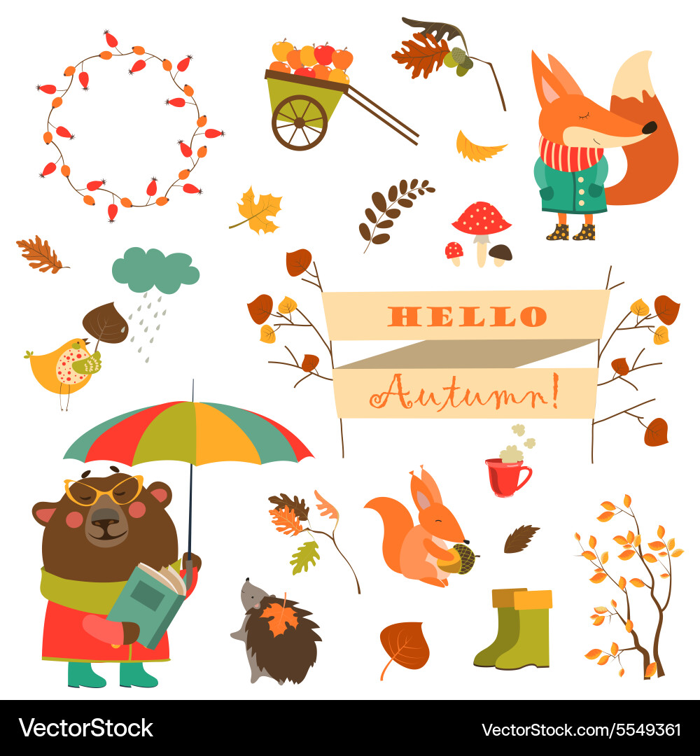 Autumn Cartoon Characters & Elements Vector Image