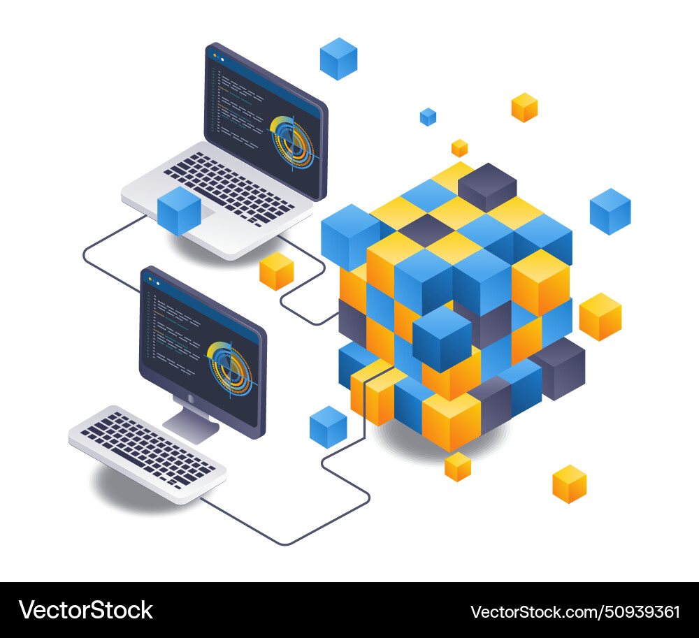 Blockchain technology business network analysis Vector Image